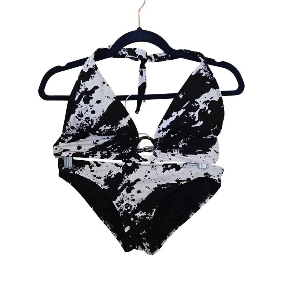 Carmen Marc Valvo Black Splash O Ring Halter Bikini Size S